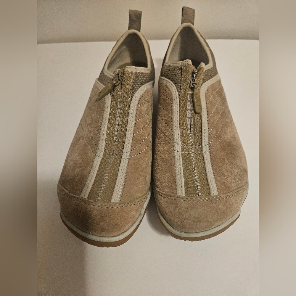 Merrell Women's Tan Cream 9.5 Coriander Leather Slip-On Shoes Zip Up Walking S
